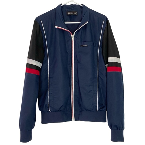 Members Only Jacket Mens Size Medium Full Zip Up Windbreaker Logo Back Retro - Picture 2 of 16